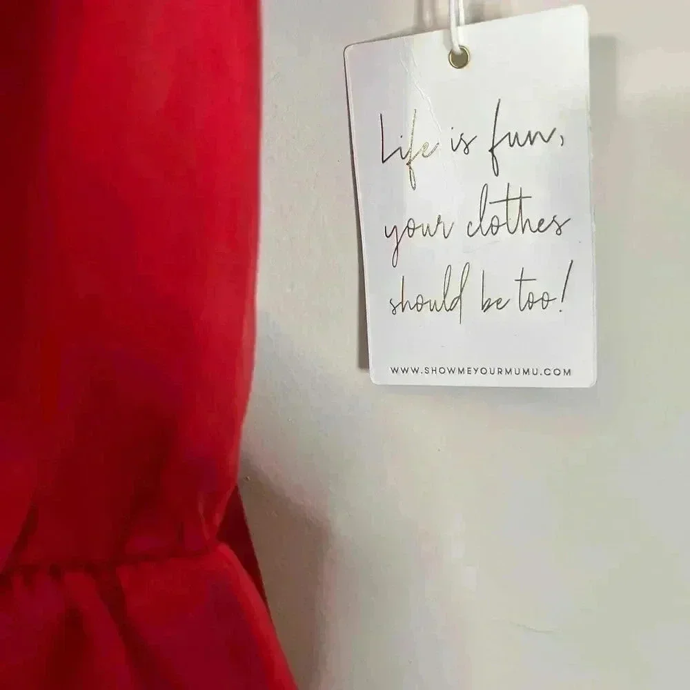 Show me Your Mumu Red Ruffle Puff Sleeve Dress NWT Romantic Coquette